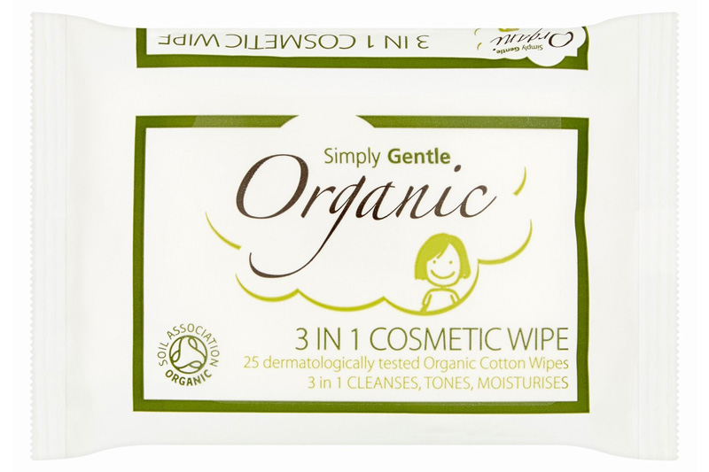 Organic 3 in 1 Cosmetic Wipe, 25 Wipes (Simply Gentle)