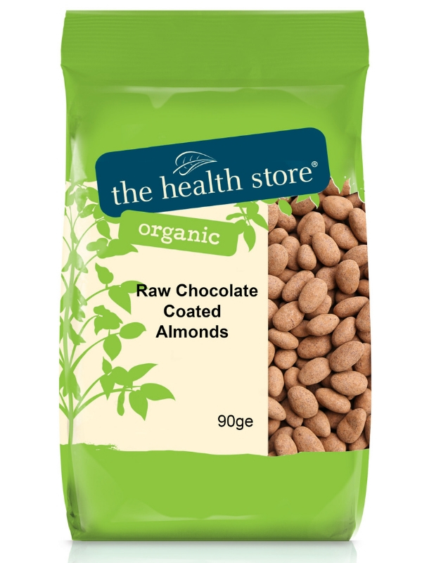 Raw Chocolate Coated Almonds, Organic 90g (THS)
