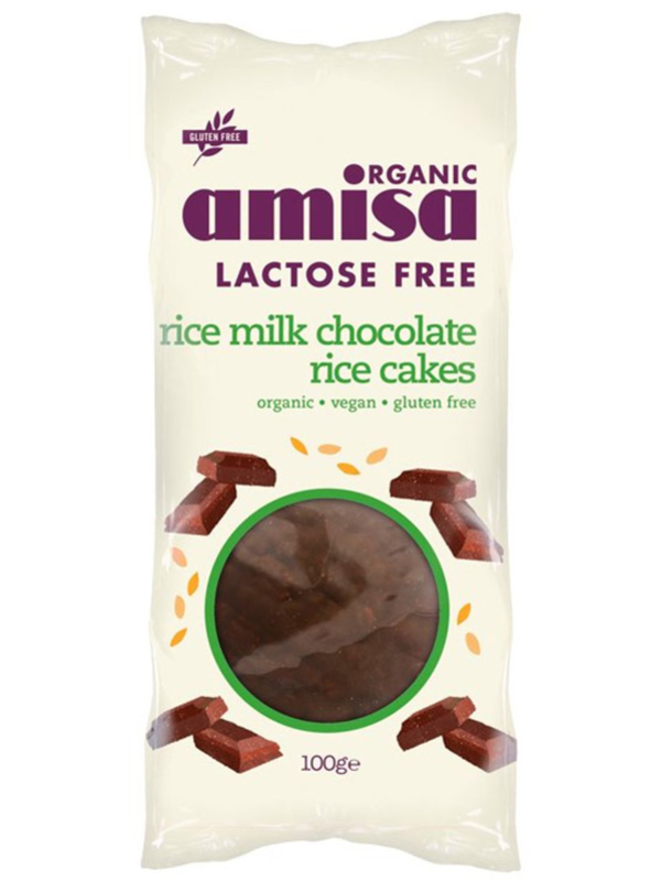 Lactose Free Milk Chocolate Rice Cakes, Organic 100g (Amisa)