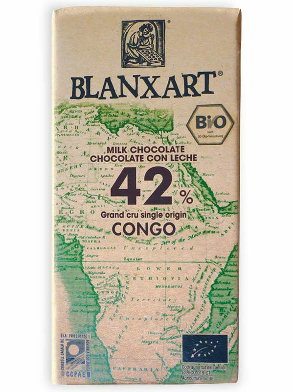 Congolese Milk Chocolate, 42% Cocoa, Organic, 125g (Blanxart)