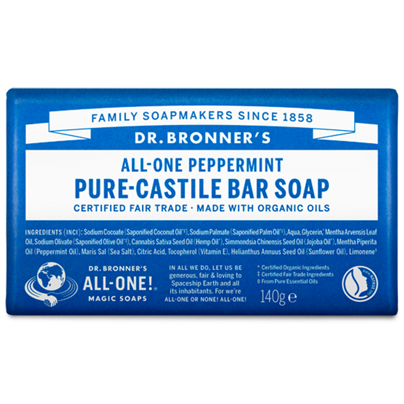 All-One Peppermint Pure Castile Soap Bar 140g (Dr. Bronner's)