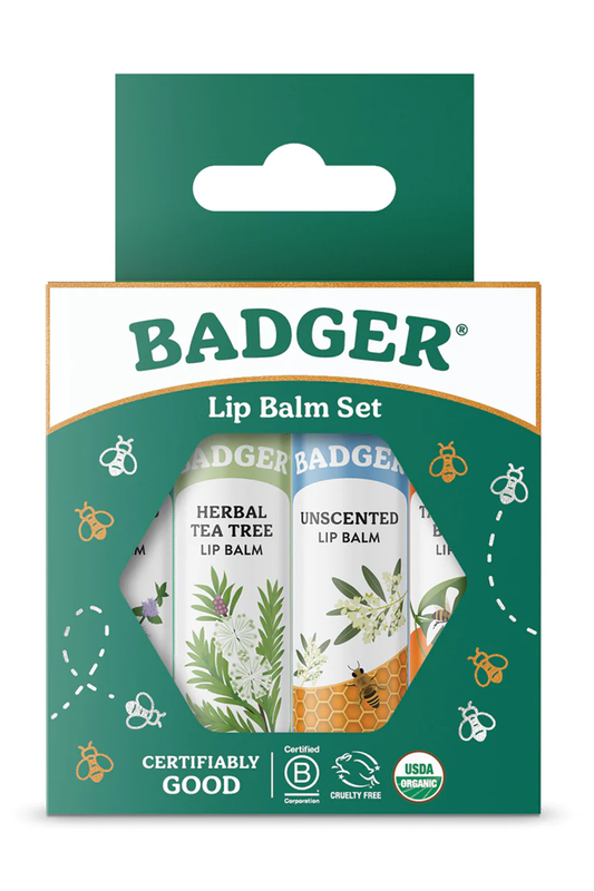 Organic Lip Balm Sticks - Green Pack (16.8g) (Badger)