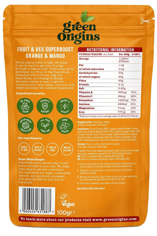 Fruit & Veg Superboost Orange & Mango 100g (Green Origins) Healthy