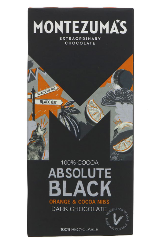 Absolute Black 100% Cocoa with Cocoa Nibs & Orange 90g (Montezuma's)