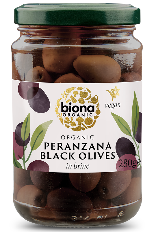 Organic Peranzana Black Olives in Brine 280g (Biona)