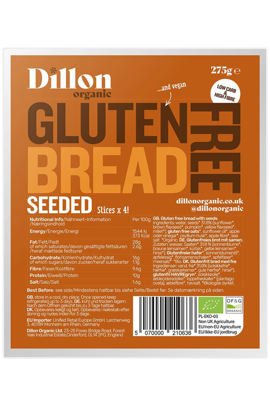 Sliced Gluten Free Seeded Bread 275g (Dillon Organic)