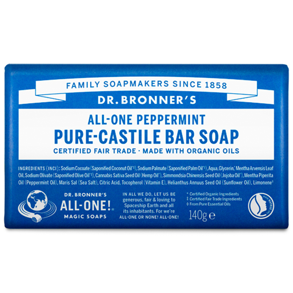 All-One Hemp Peppermint Pure Castile Soap Bar 140g (Dr. Bronner's)