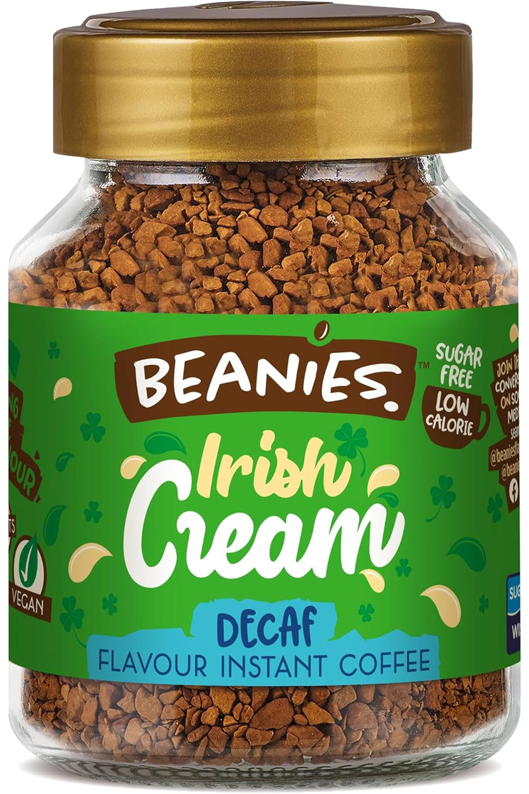 Irish Cream Flavoured Instant Coffee, Decaffeinated 50g (Beanies Coffee)