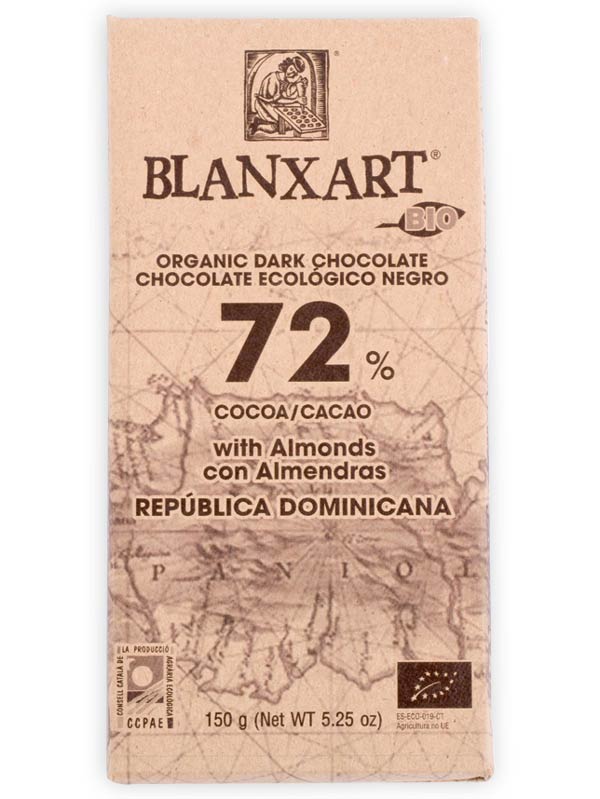 Dominican Republic Dark Chocolate with Almonds, 72% Cocoa, , 150g (Blanxart)