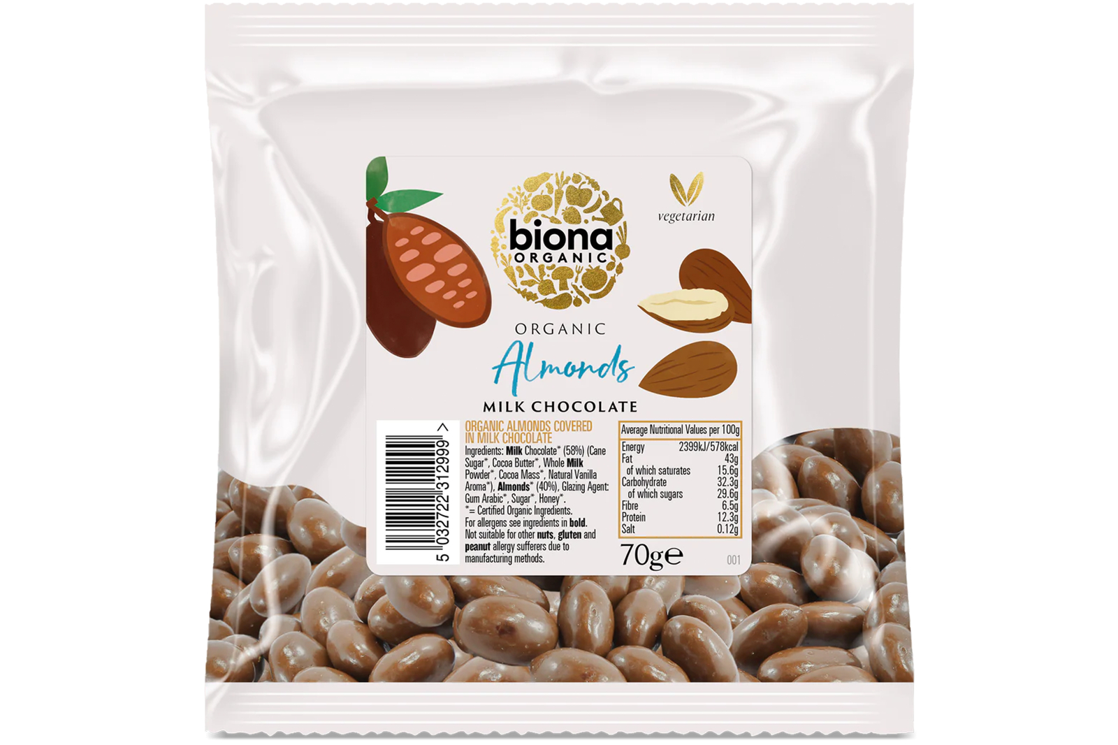 Milk Chocolate Covered Almonds,  70g (Biona)