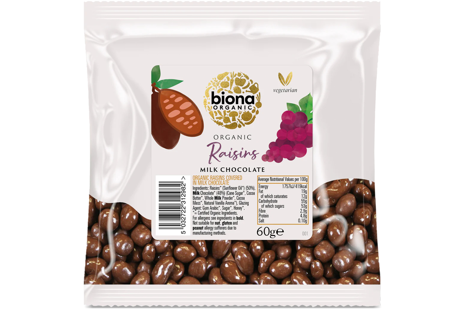Milk Chocolate Covered Raisins,  60g (Biona)