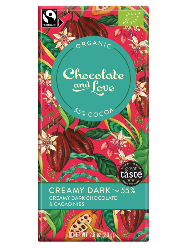 Creamy Dark Chocolate with Cocoa Nibs,  80g (Chocolate and Love)