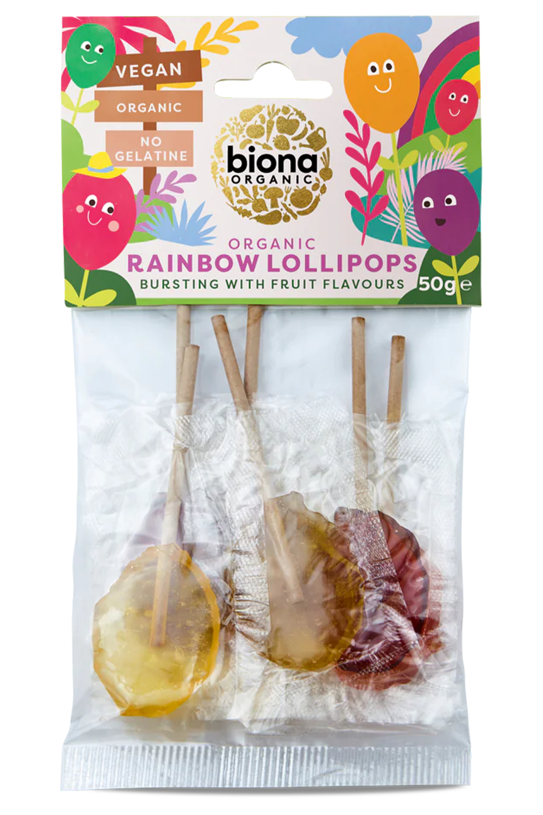 Rainbow Lollipops,  6 pack (Biona)