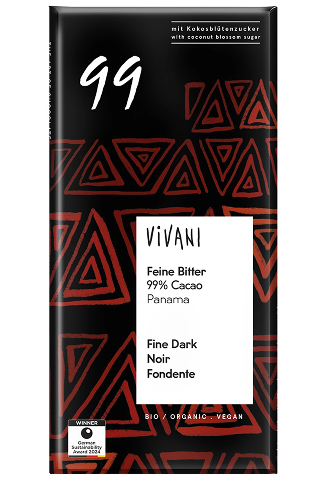 Vegan 99% Dark Chocolate Bar 80g, Organic (Vivani)
