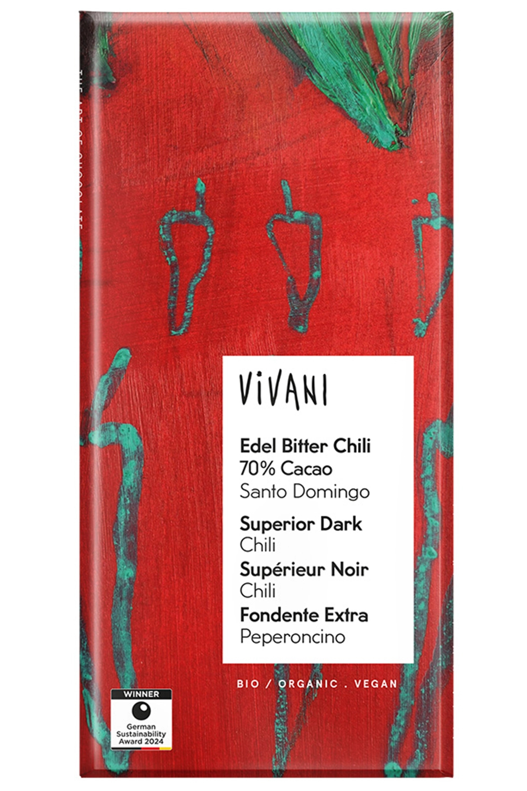 Vegan Superior Dark Chilli Chocolate 100g,  (Vivani)