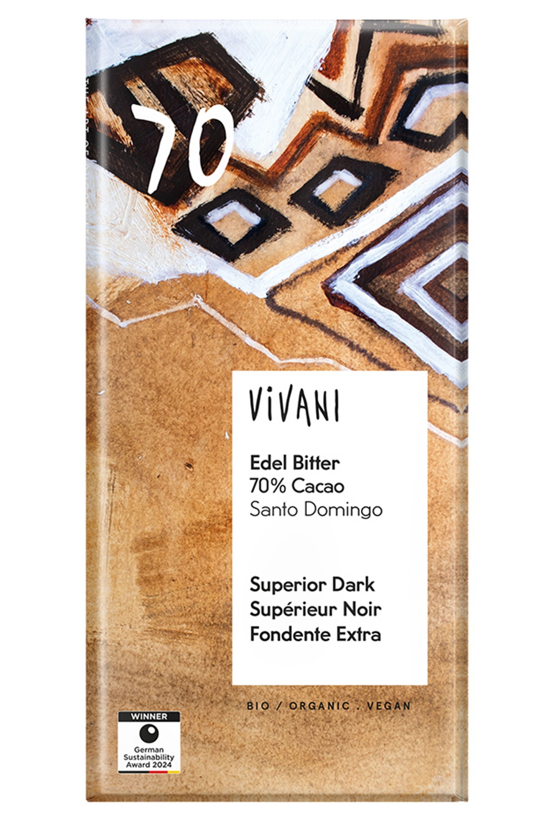 Vegan Superior 70% Ecuadorian Dark Chocolate 100g, Organic (Vivani)