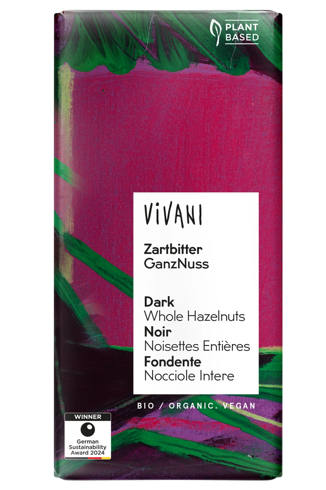 Dark Chocolate with Whole Hazelnuts 100g, Organic (Vivani)