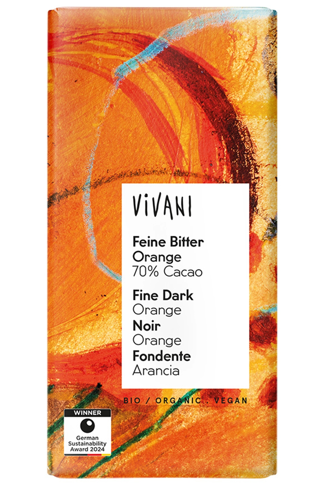 Fine 70% Dark Chocolate with Orange 100g, Organic (Vivani)