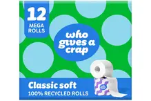 Classic Soft Toilet Tissue x 12 Mega Rolls (Who Gives A Crap)