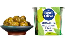 Organic Garlic & Basil Olives 150g (The Real Olive Company)