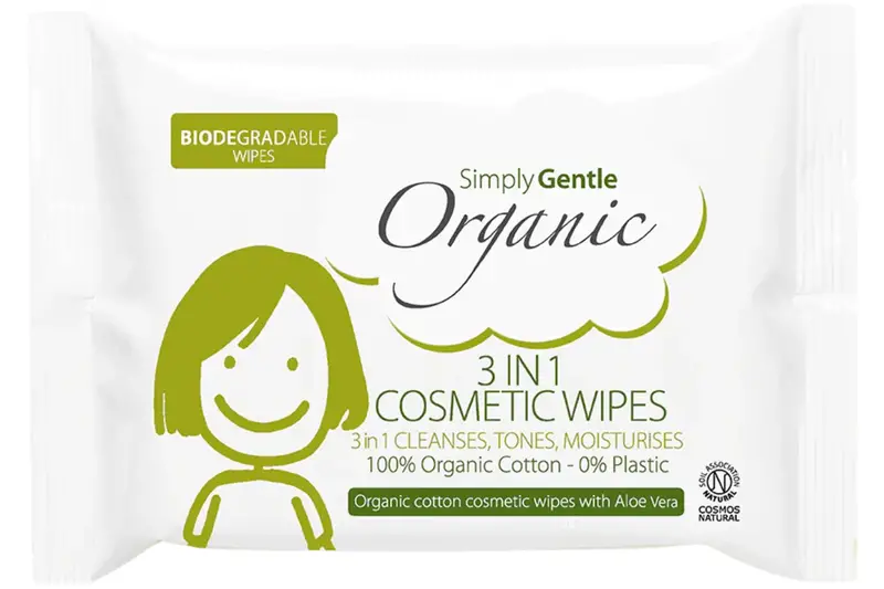 Organic 3 in 1 Cosmetic Wipe, 25 Wipes (Simply Gentle)