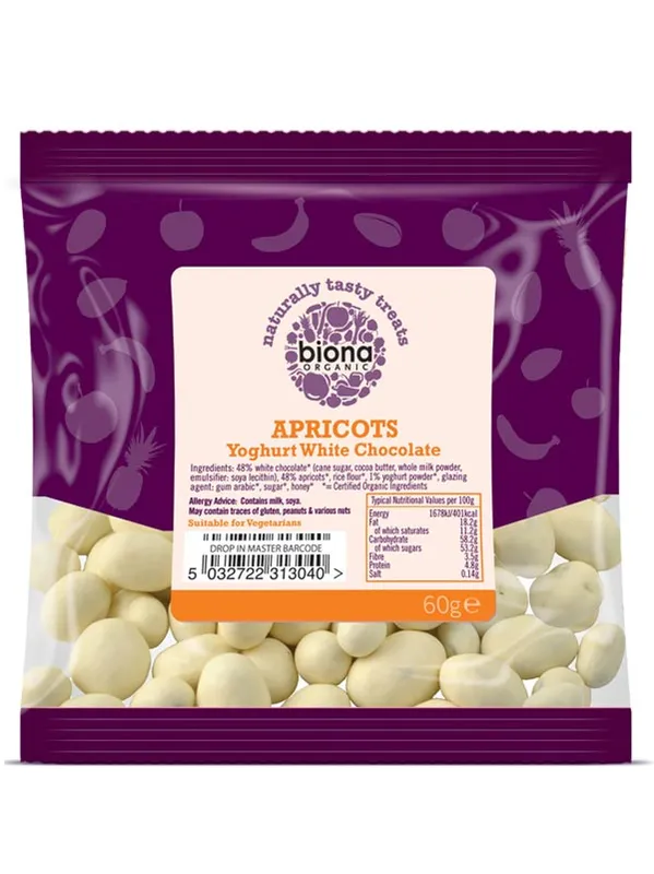 Yoghurt White Chocolate Coated Apricots, Organic 60g (Biona)