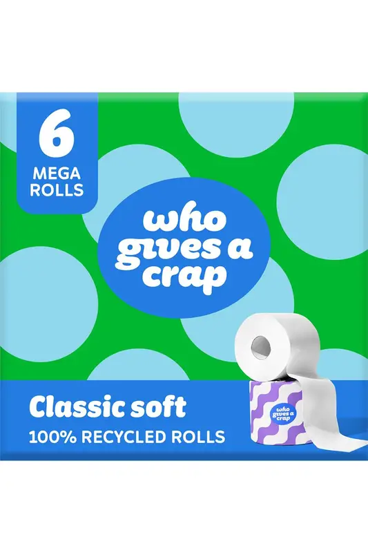 Classic Soft Toilet Tissue x 6 Mega Rolls (Who Gives A Crap)