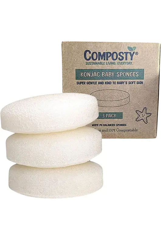 Konjac Baby/Infant Bath Sponges x 3 (Composty)