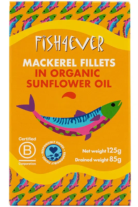 Organic Mackerel Fillet in Sunflower Oil 125g (Fish4Ever)
