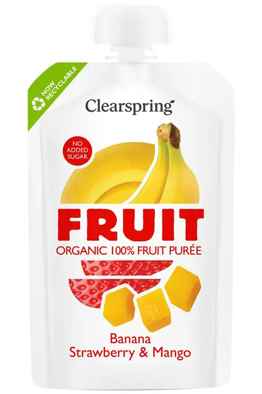 Organic Banana, Strawberry & Mango Fruit Puree 100g (Clearspring)