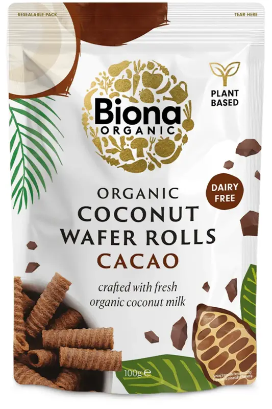 Organic Cacao Coconut Wafer Rolls 100g (Biona)