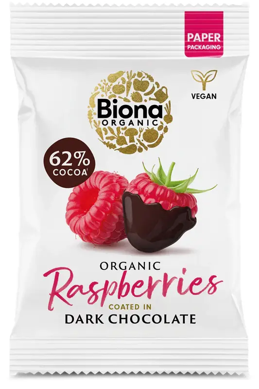 Organic Dark Chocolate Raspberries 45g (Biona)