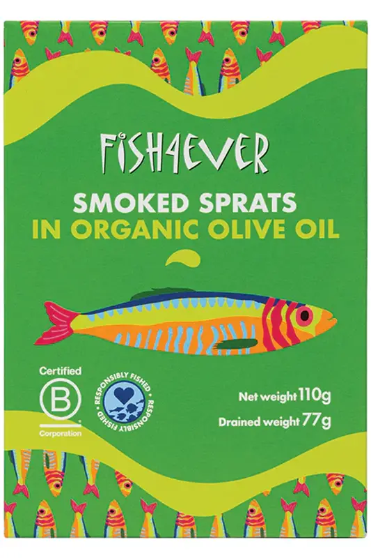 Organic Smoked Sprats in Extra Virgin Olive Oil 110g (Fish4Ever)