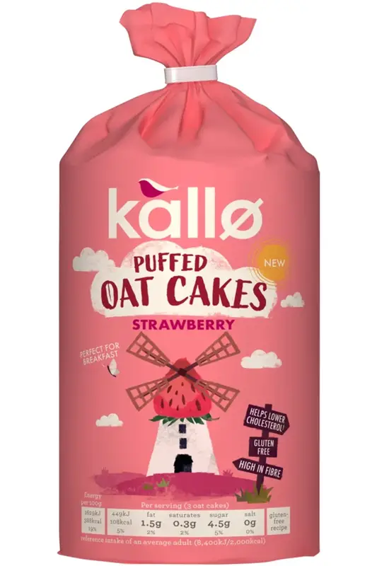 Strawberry Puffed Oat Cakes 122g (Kallo)