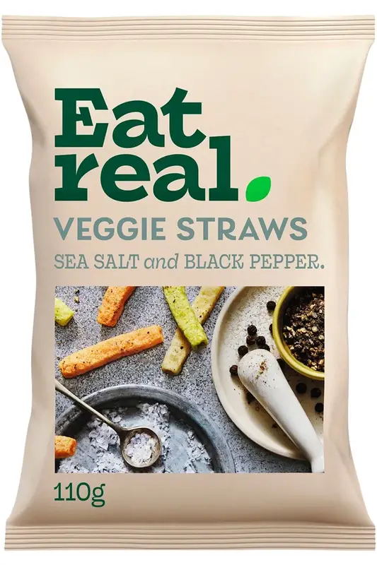 Veggie Straws Sea Salt & Black Pepper 110g (Eat Real)