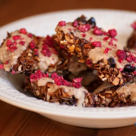 Spelt & Raspberry Nutty Flapjacks With White Chocolate