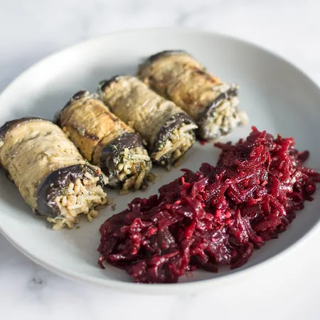 Creamy stuffed aubergine rolls