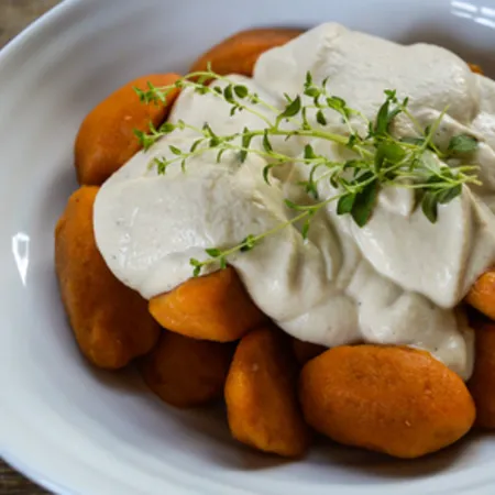 Pumpkin Gnocchi with Cheezy Cashew Sauce