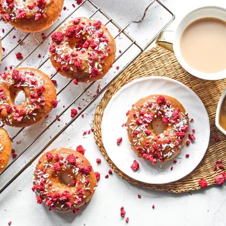 Healthy Vegan Donuts with Miso Caramel & Raspberries