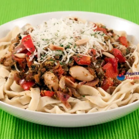 Homespun Herb Tagliatelle with Red Pesto Sauce