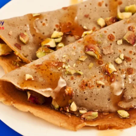 Buckwheat & Brown Rice Pancakes with Honey & Pistachios