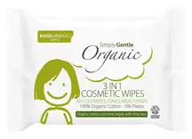 Organic 3 in 1 Cosmetic Wipe, 25 Wipes (Simply Gentle)