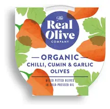 Organic Chilli Cumin & Garlic Mixed Pitted Olives 150g (The Real Olive Company)