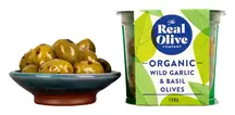Organic Garlic & Basil Olives 150g (The Real Olive Company)