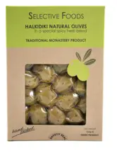 Natural Halkidiki Olives in a Spicy Herb Blend 225g (Selective Foods)