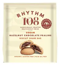 Organic Swiss Vegan Hazelnut Chocolate Praline Biscuit Share Bag 135g (Rhythm 108)