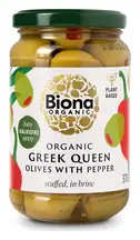 Organic Greek Queen Olives with Red Pepper 370g (Biona)
