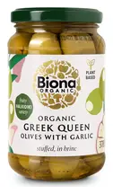 Organic Greek Queen Olives Stuffed with Garlic 370g (Biona)