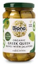 Organic Greek Queen Olives with Jalapeno 370g (Biona)