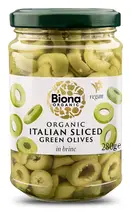 Organic Italian Sliced Green Olives in Brine 280g (Biona)